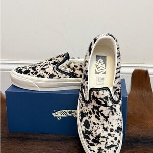 Vans Black and White Pony Hair/Cowhide Slip-On Shoes